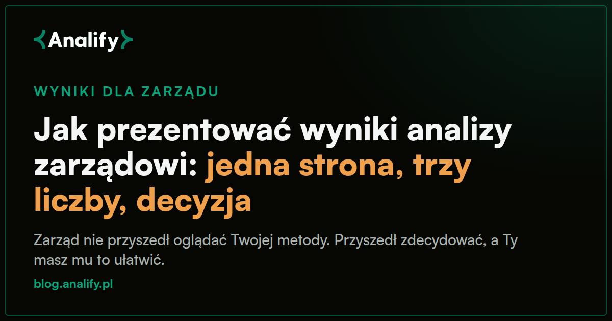 Jak prezentować wyniki analizy zarządowi: jedna strona, trzy liczby, decyzja